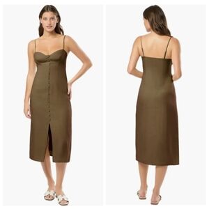 New Onia Womens Air Corset Linen-Blend Olive Midi Dress NWT